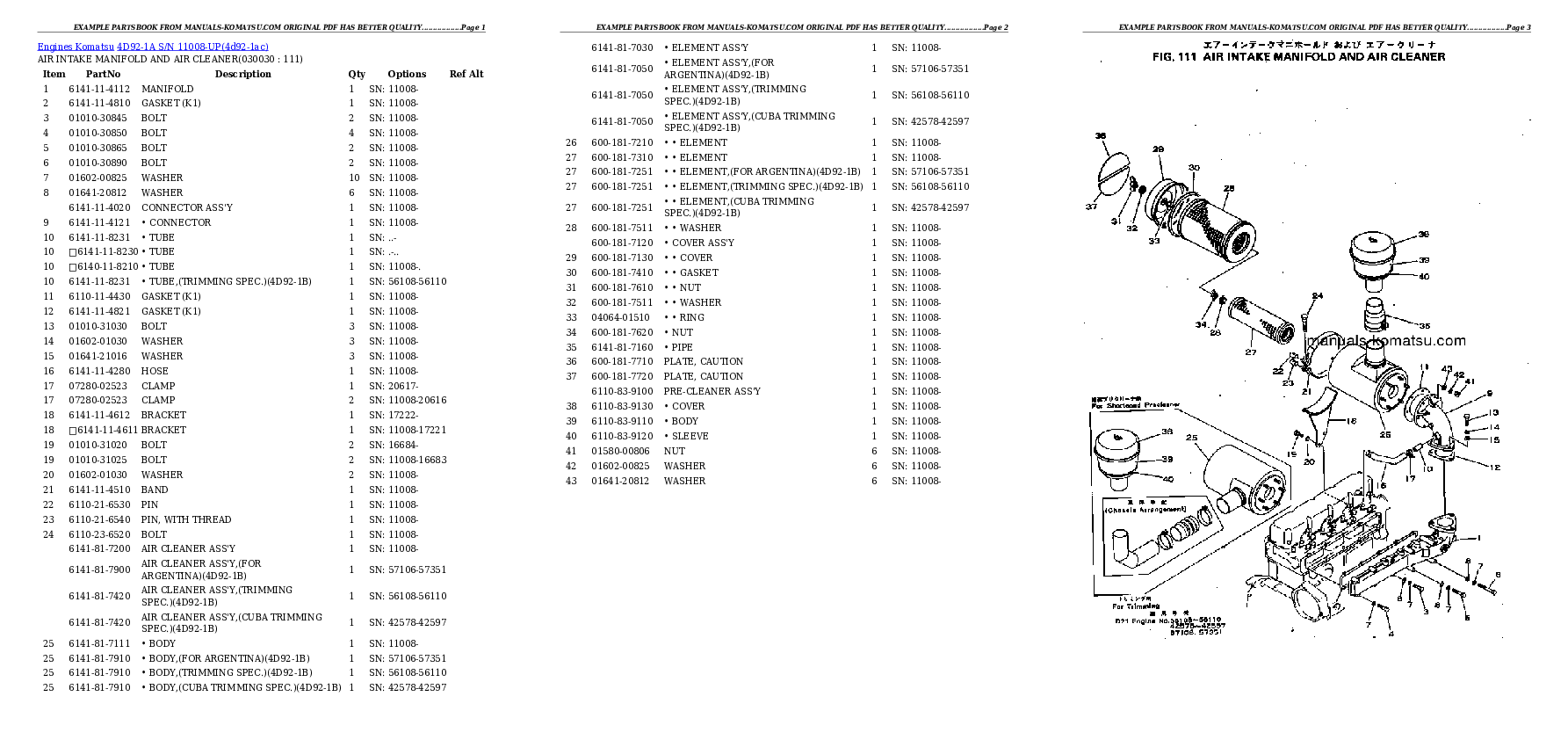 4D92-1A S/N 11008-UP Partsbook