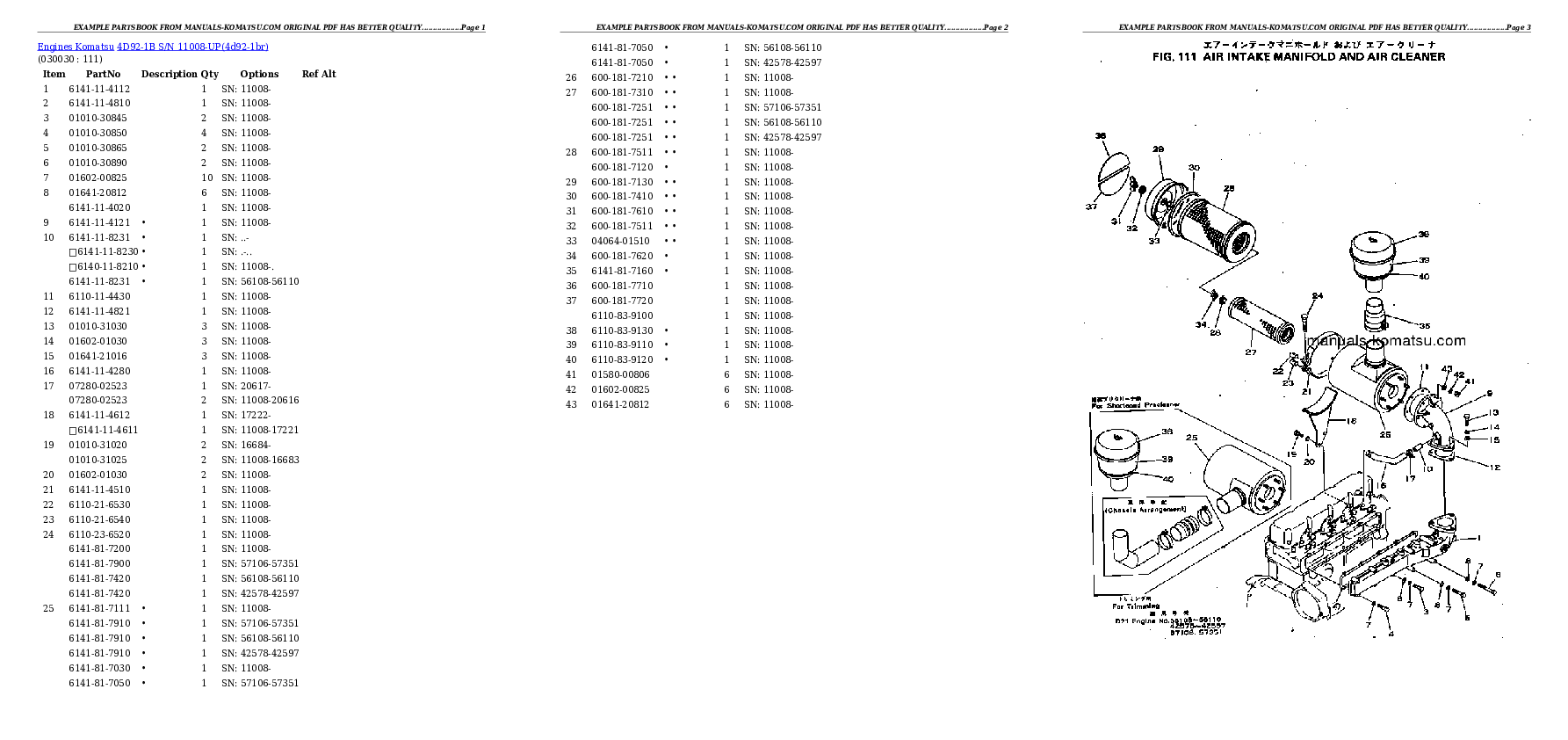 4D92-1B S/N 11008-UP Partsbook