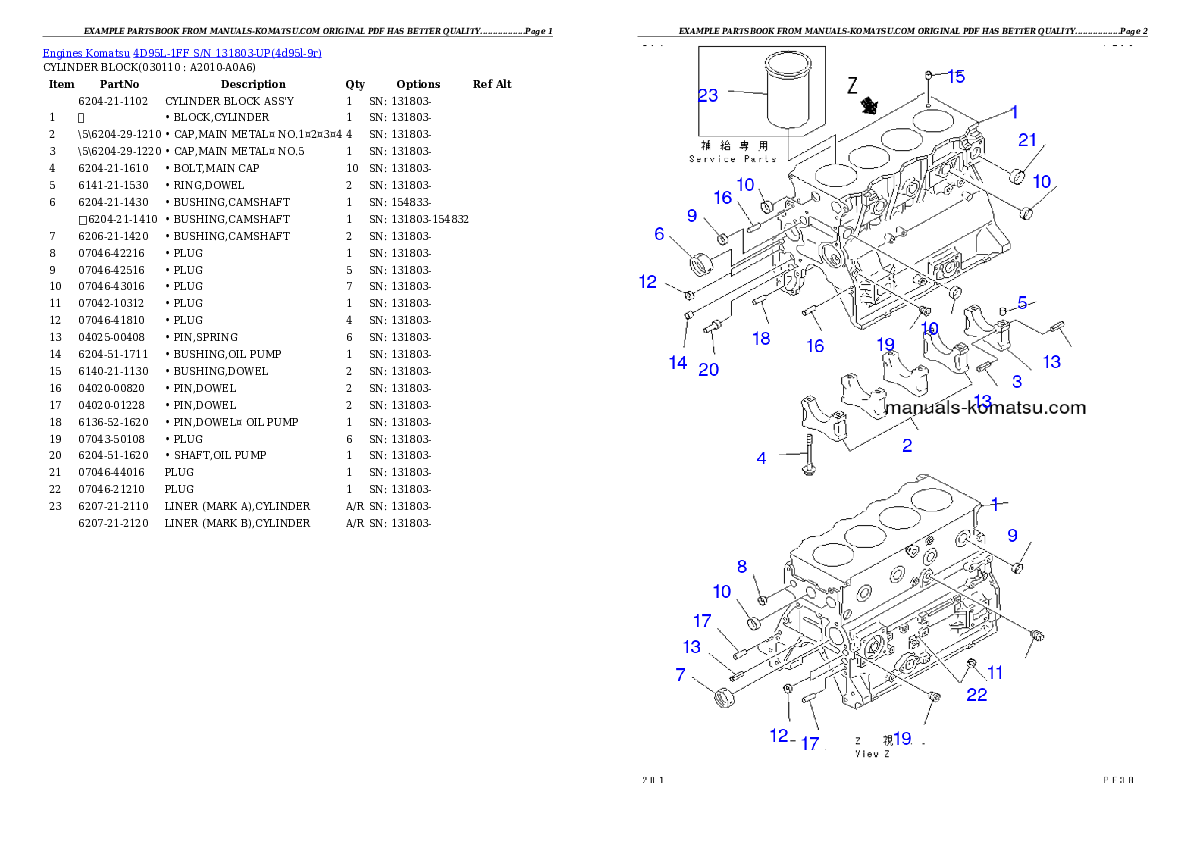 Protected: 4D95L-1FF S/N 131803-UP Partsbook