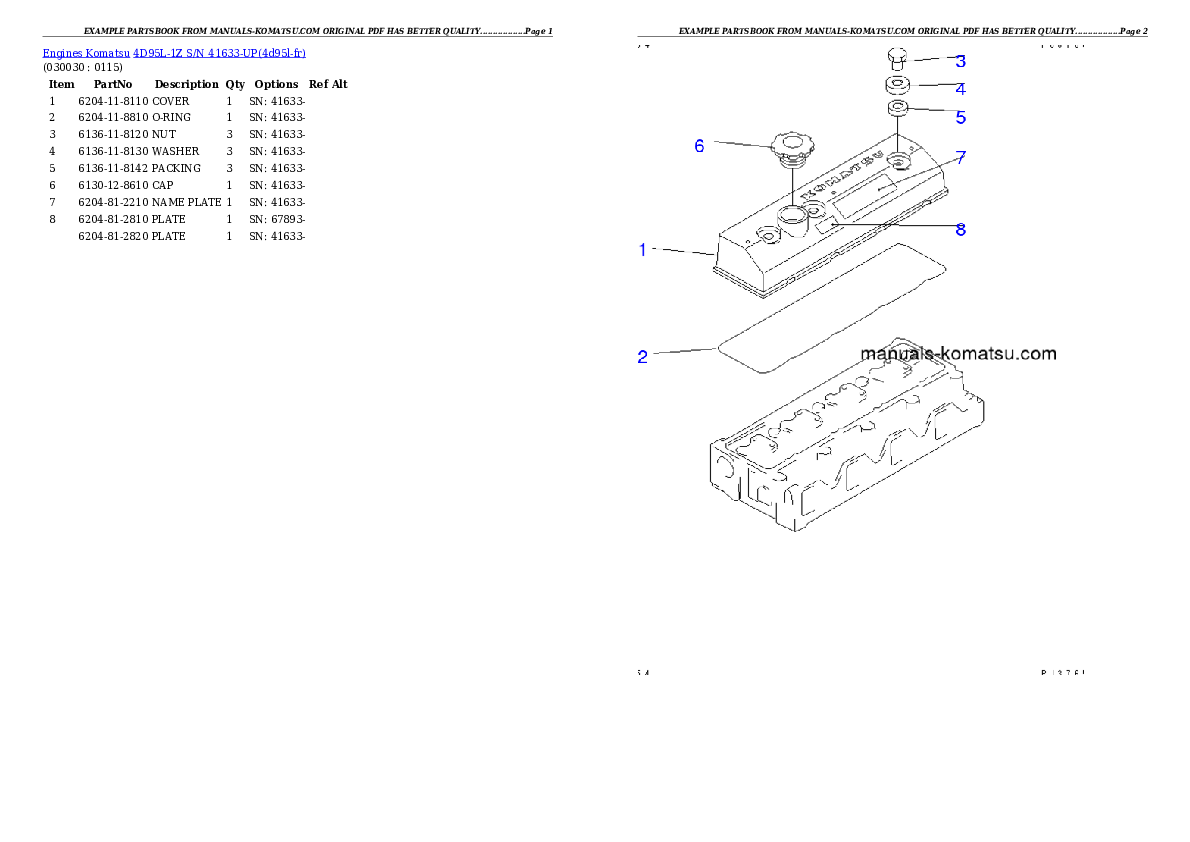 4D95L-1Z S/N 41633-UP Partsbook
