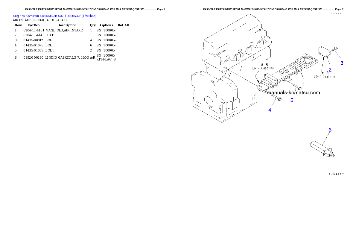 Protected: 4D95LE-2B S/N 100005-UP Partsbook