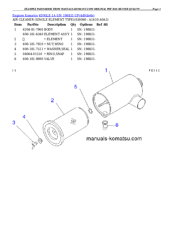Protected: 4D95LE-1A S/N 198831-UP Partsbook