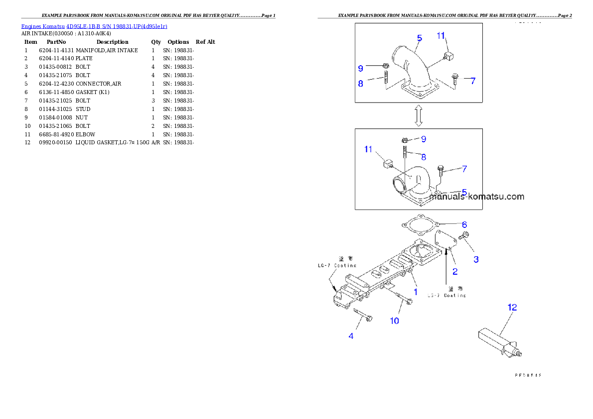 Protected: 4D95LE-1B-B S/N 198831-UP Partsbook
