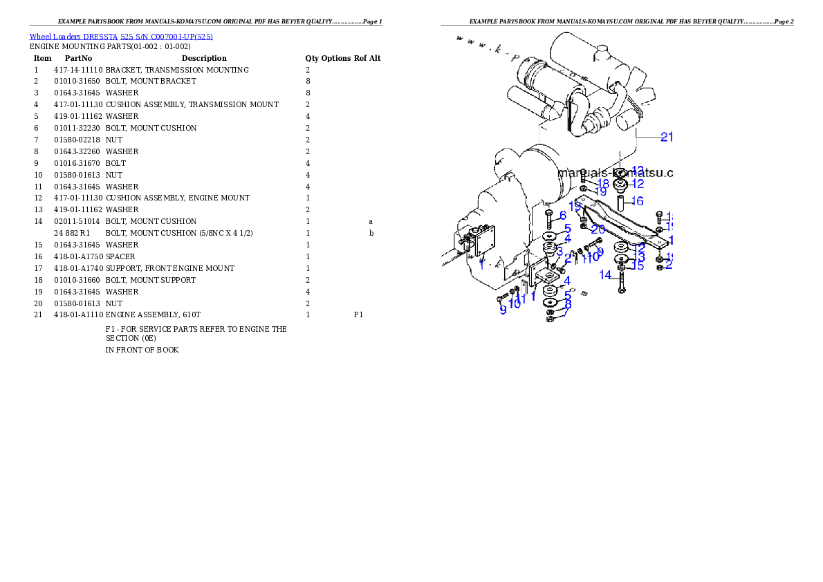 525 S/N C007001-UP Partsbook