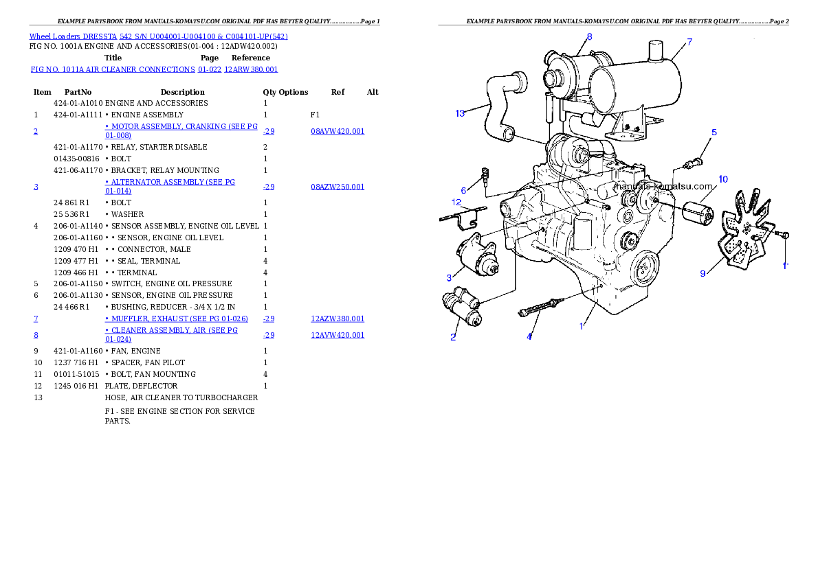 542 S/N U004001-U004100 & C004101-UP Partsbook