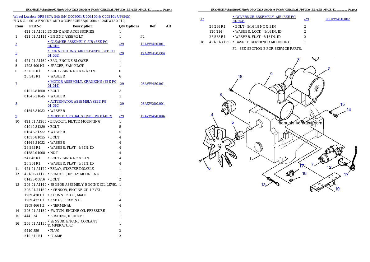 545 S/N U005001-U005100 & C005101-UP Partsbook