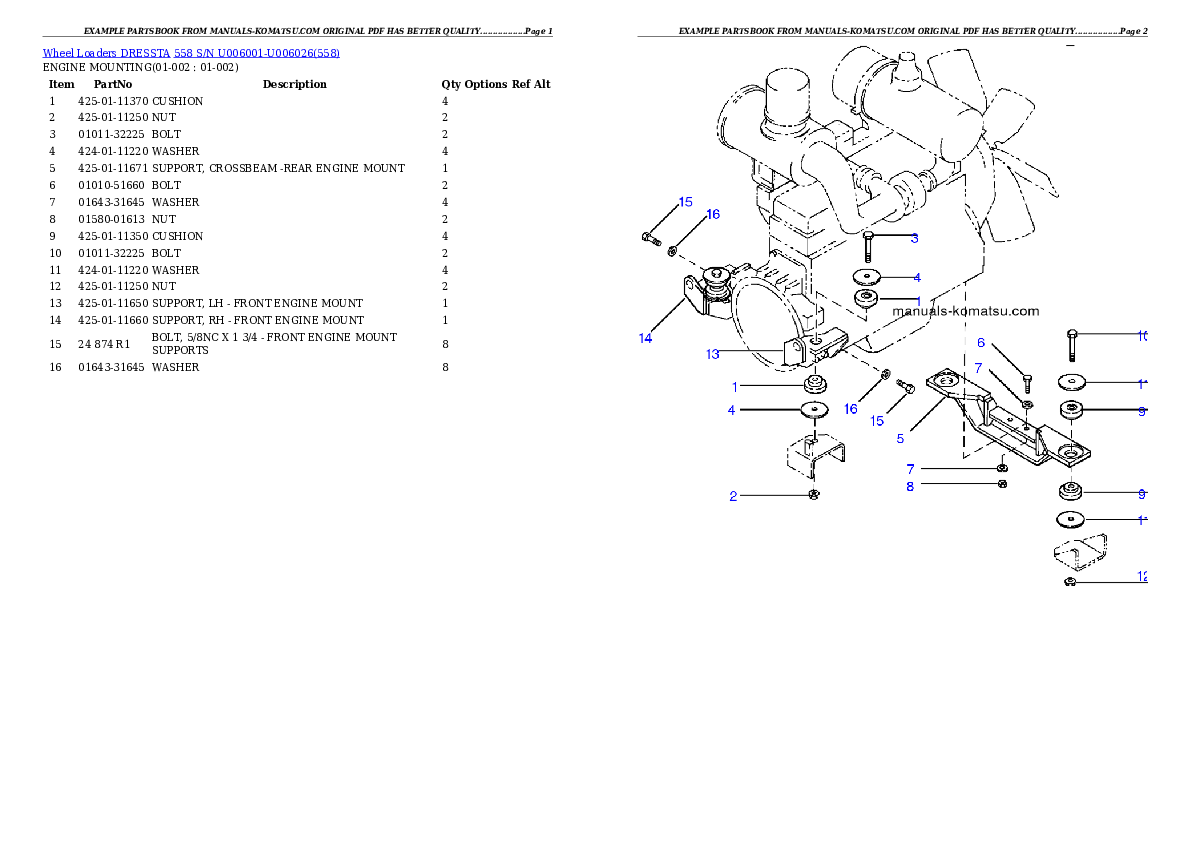 558 S/N U006001-U006026 Partsbook