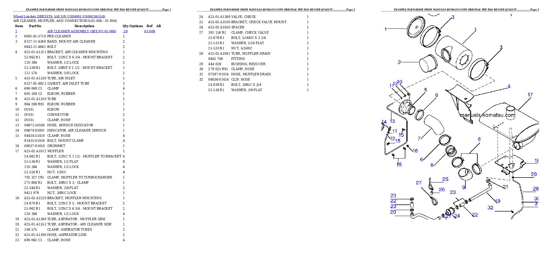 558 S/N U006001-U006026 Partsbook