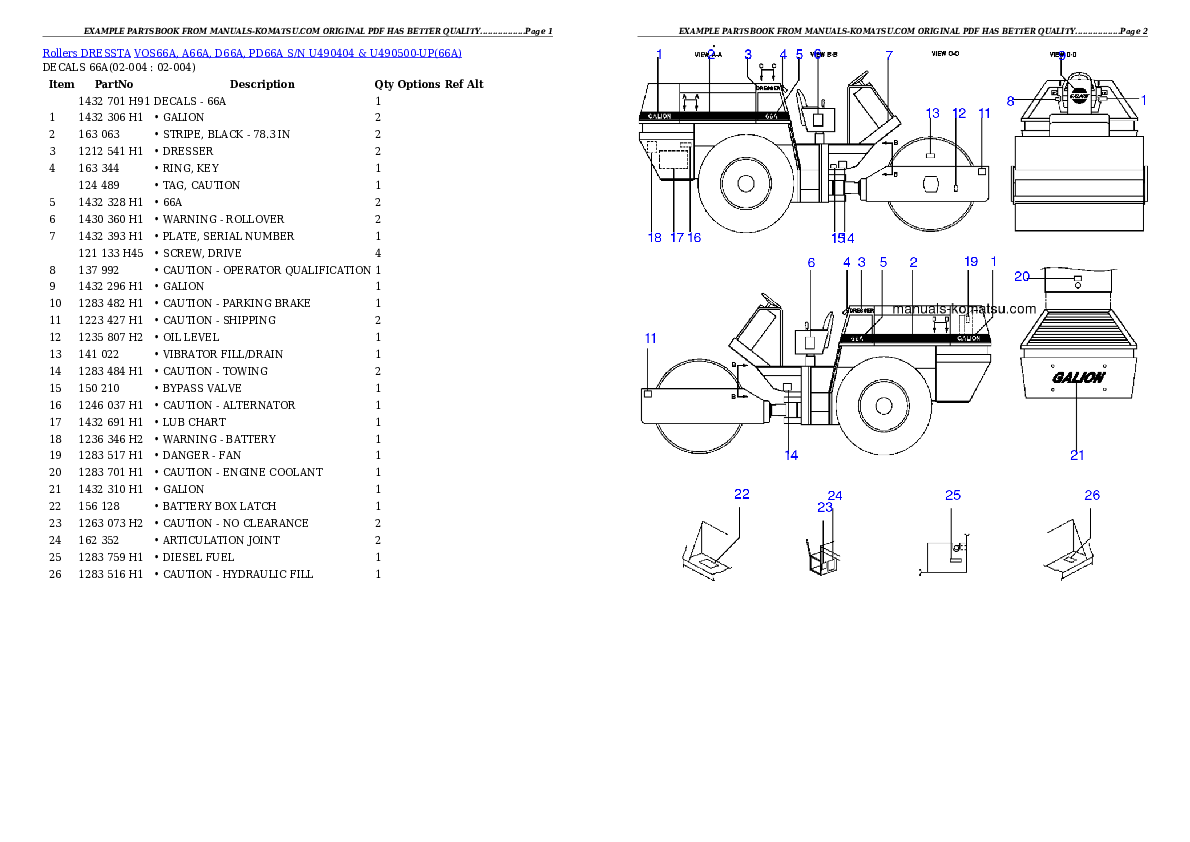 VOS66A, A66A, D66A, PD66A S/N U490404 & U490500-UP Partsbook