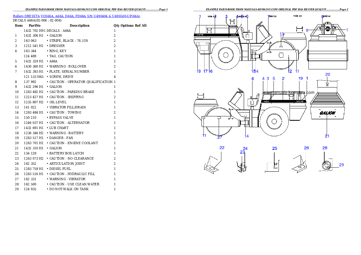 VOS66A, A66A, D66A, PD66A S/N U490404 & U490500-UP Partsbook