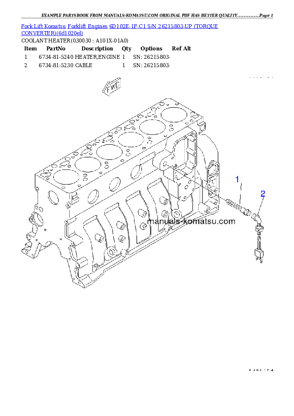6D102E-1F-C1 S/N 26215803-UP (TORQUE CONVERTER) Partsbook