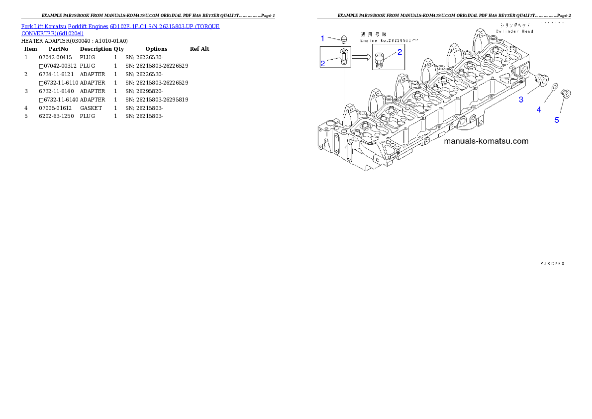 Protected: 6D102E-1F-C1 S/N 26215803-UP (TORQUE CONVERTER) Partsbook