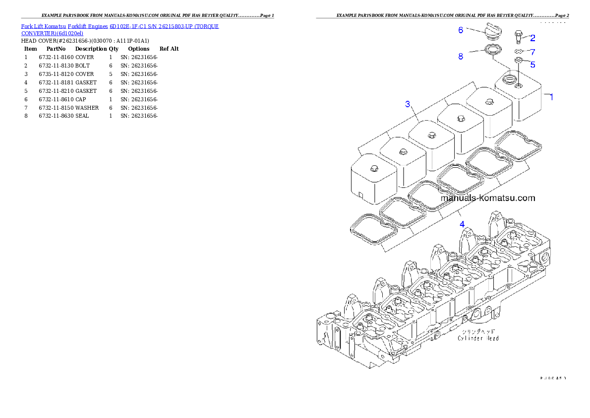 Protected: 6D102E-1F-C1 S/N 26215803-UP (TORQUE CONVERTER) Partsbook