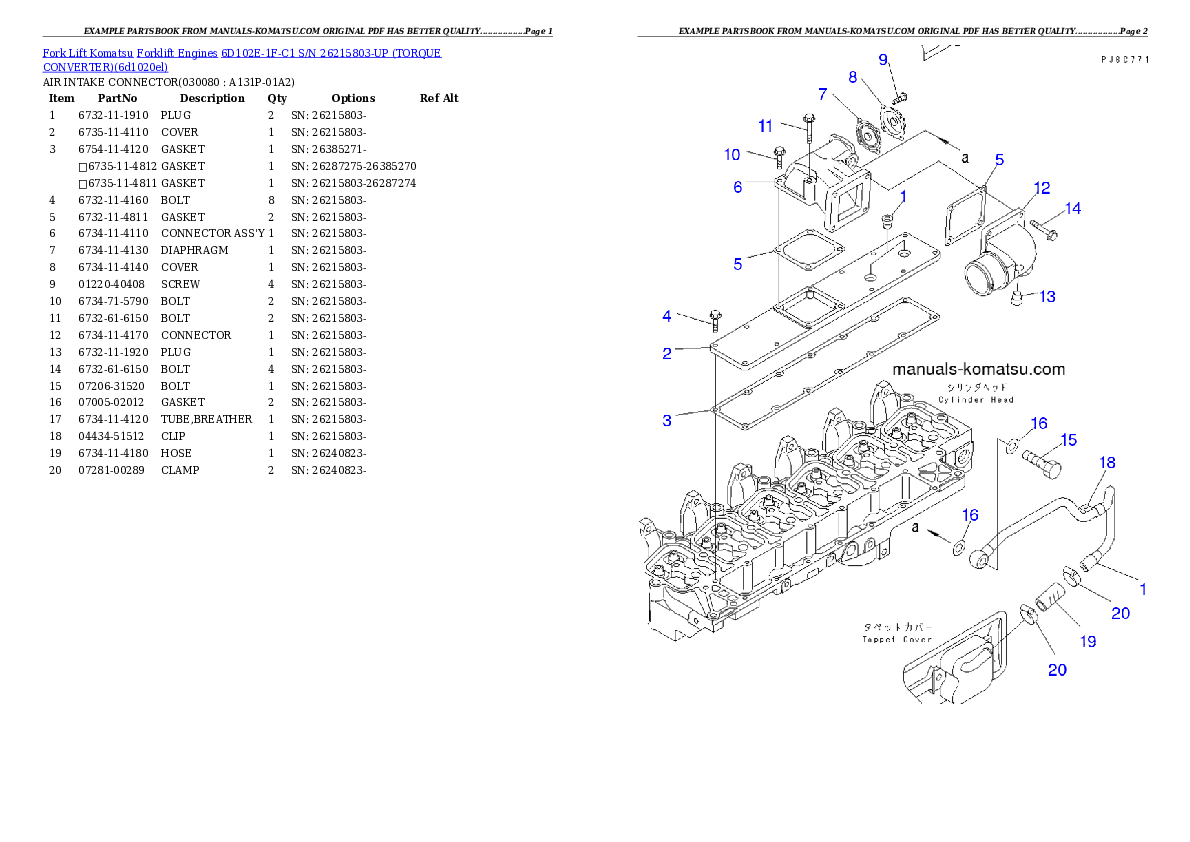 Protected: 6D102E-1F-C1 S/N 26215803-UP (TORQUE CONVERTER) Partsbook