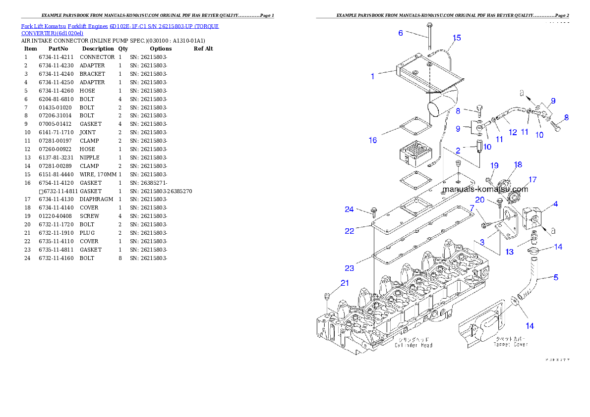 Protected: 6D102E-1F-C1 S/N 26215803-UP (TORQUE CONVERTER) Partsbook
