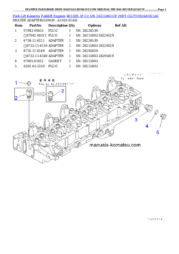 6D102E-1F-C2 S/N 26215803-UP (WET CLUTCH) Partsbook