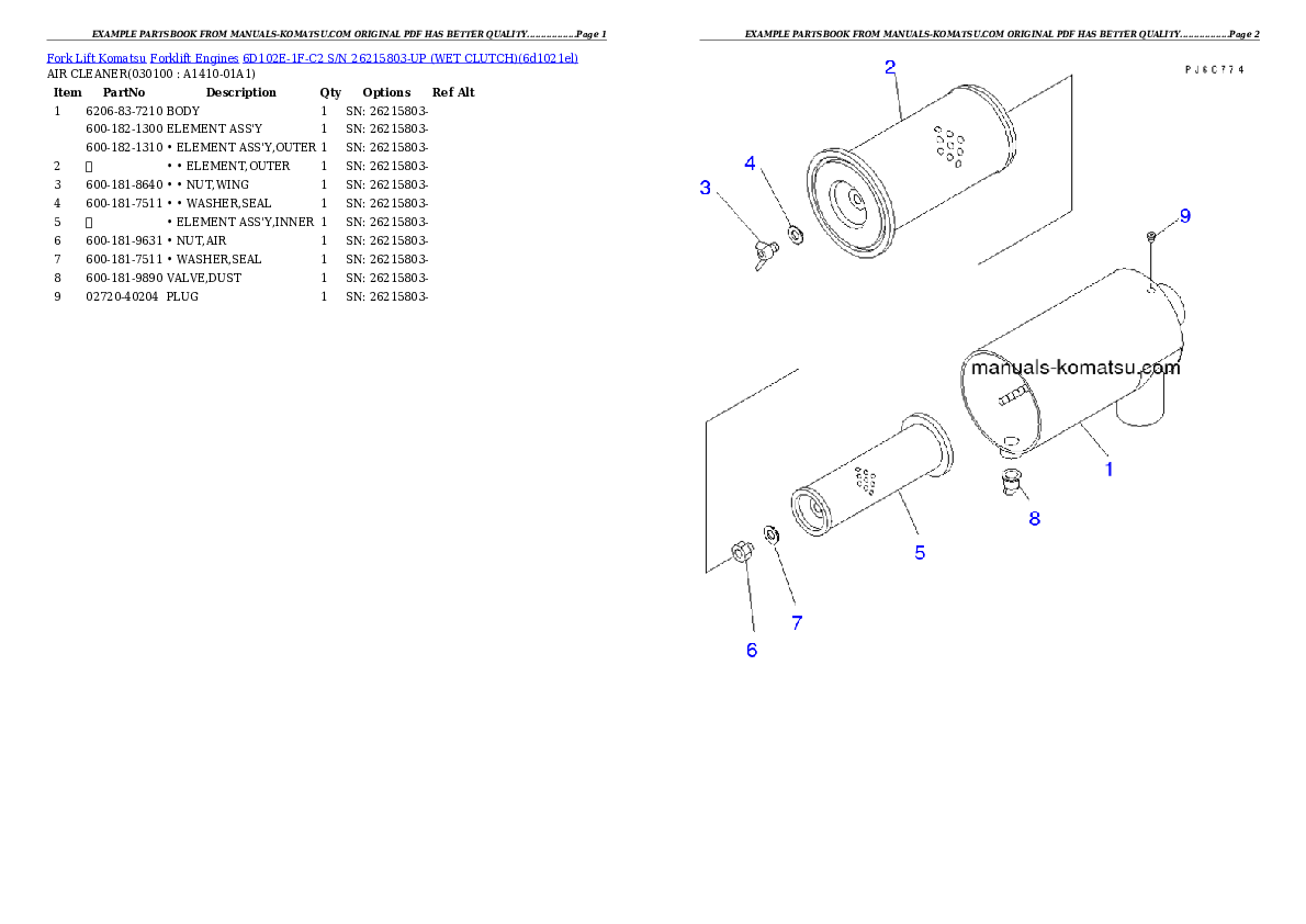 Protected: 6D102E-1F-C2 S/N 26215803-UP （ｳｪｯﾄｸﾗｯﾁ） Partsbook