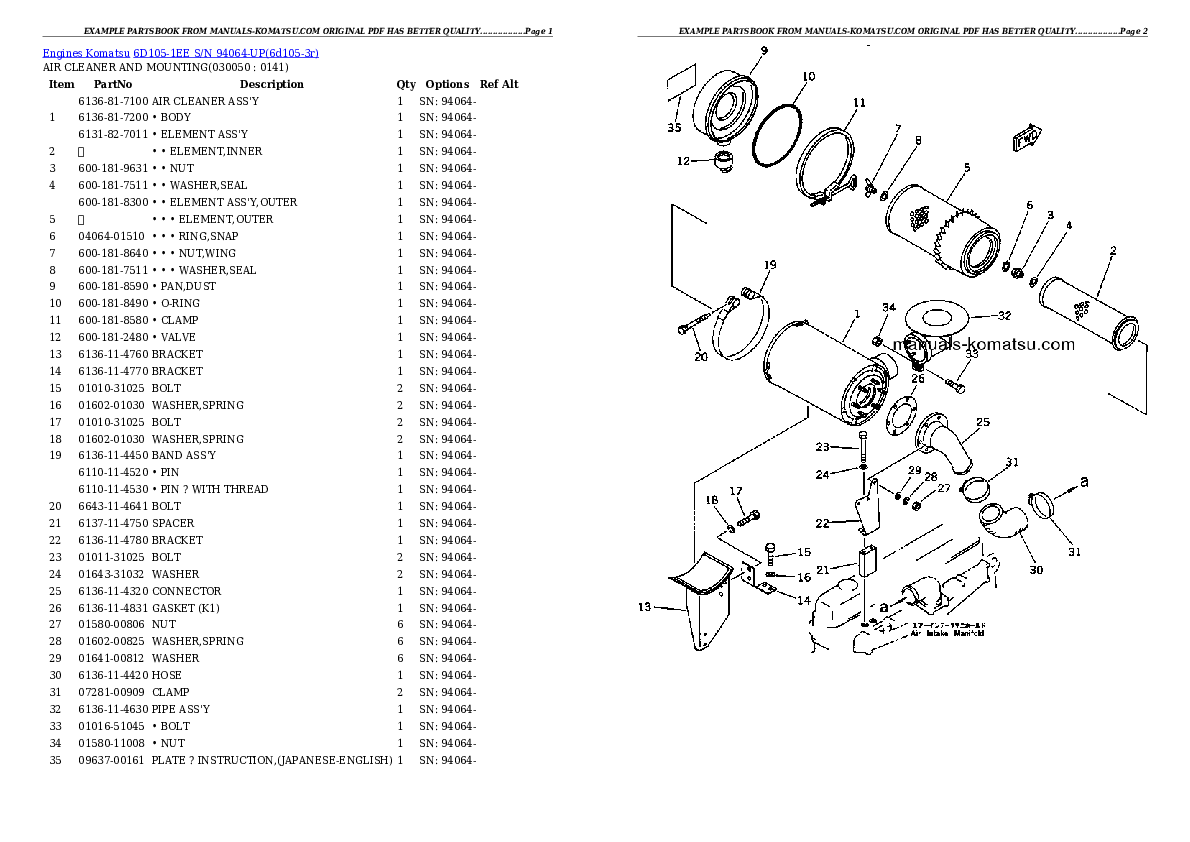 Protected: 6D105-1EE S/N 94064-UP Partsbook