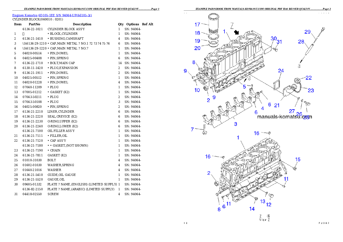 Protected: 6D105-1EE S/N 94064-UP Partsbook