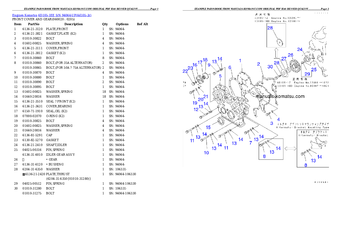 Protected: 6D105-1EE S/N 94064-UP Partsbook