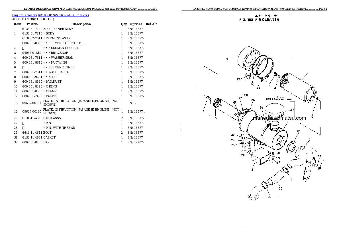 Protected: 6D105-1P S/N 16877-UP Partsbook