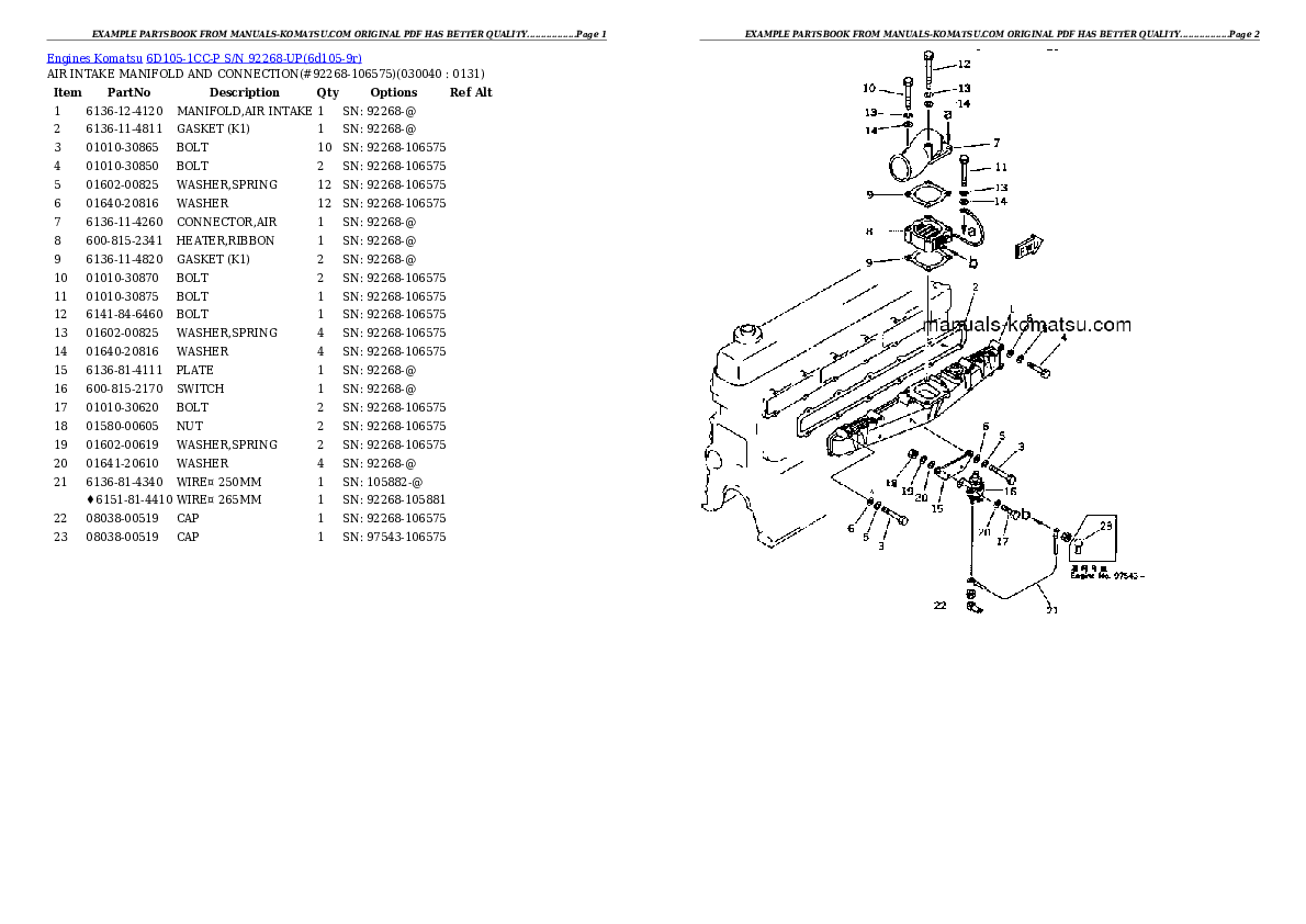 Protected: 6D105-1CC-P S/N 92268-UP Partsbook