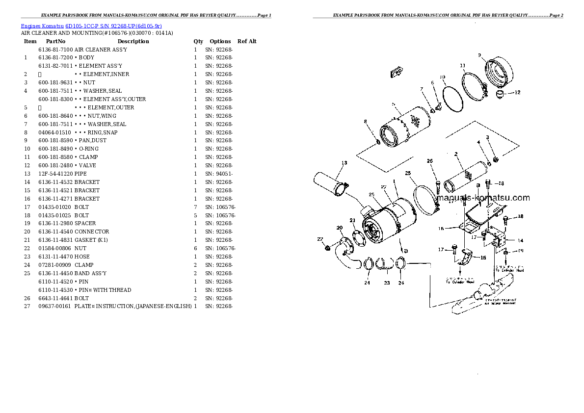 Protected: 6D105-1CC-P S/N 92268-UP Partsbook