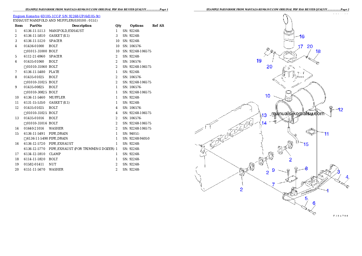 Protected: 6D105-1CC-P S/N 92268-UP Partsbook
