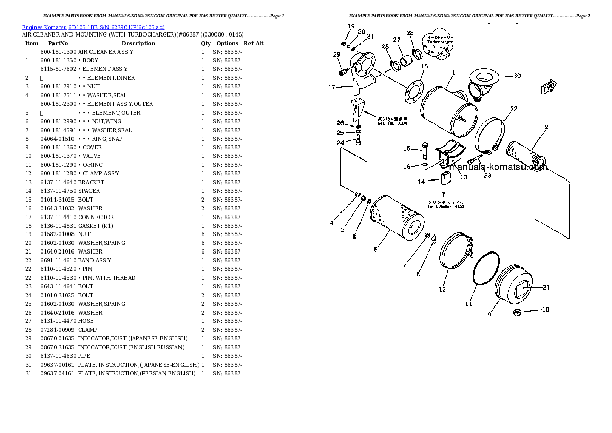 Protected: 6D105-1BB S/N 62390-UP Partsbook