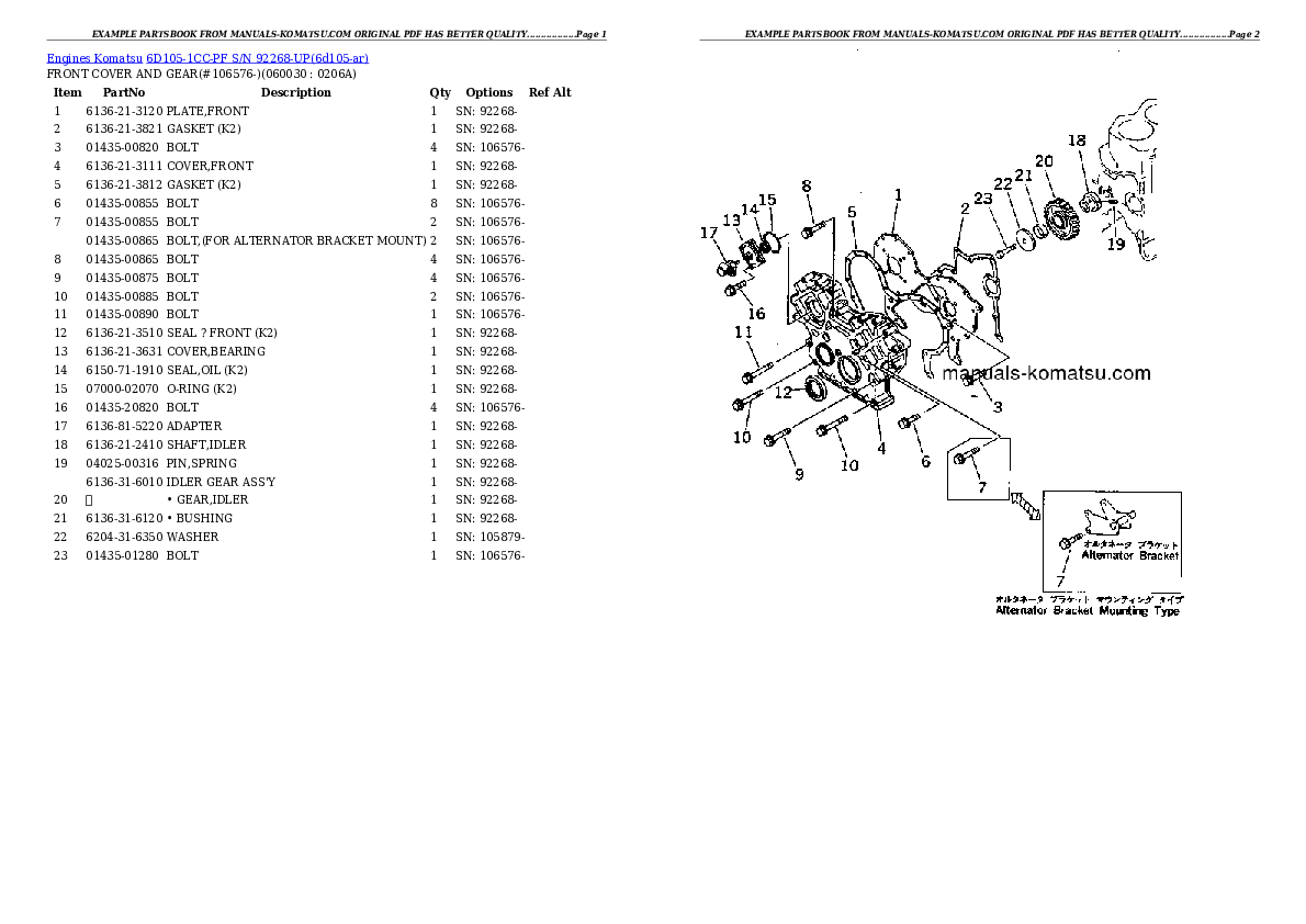 Protected: 6D105-1CC-PF S/N 92268-UP Partsbook