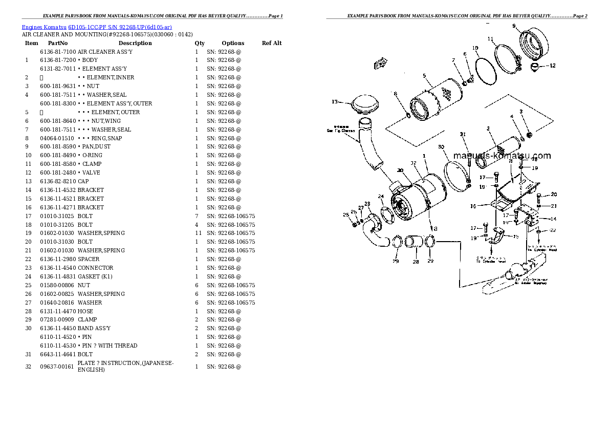 Protected: 6D105-1CC-PF S/N 92268-UP Partsbook