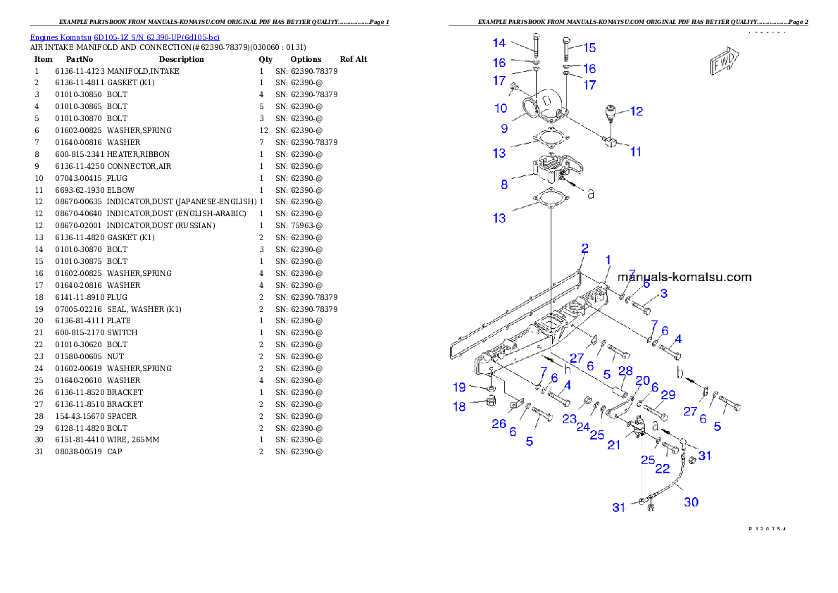 Protected: 6D105-1Z S/N 62390-UP Partsbook