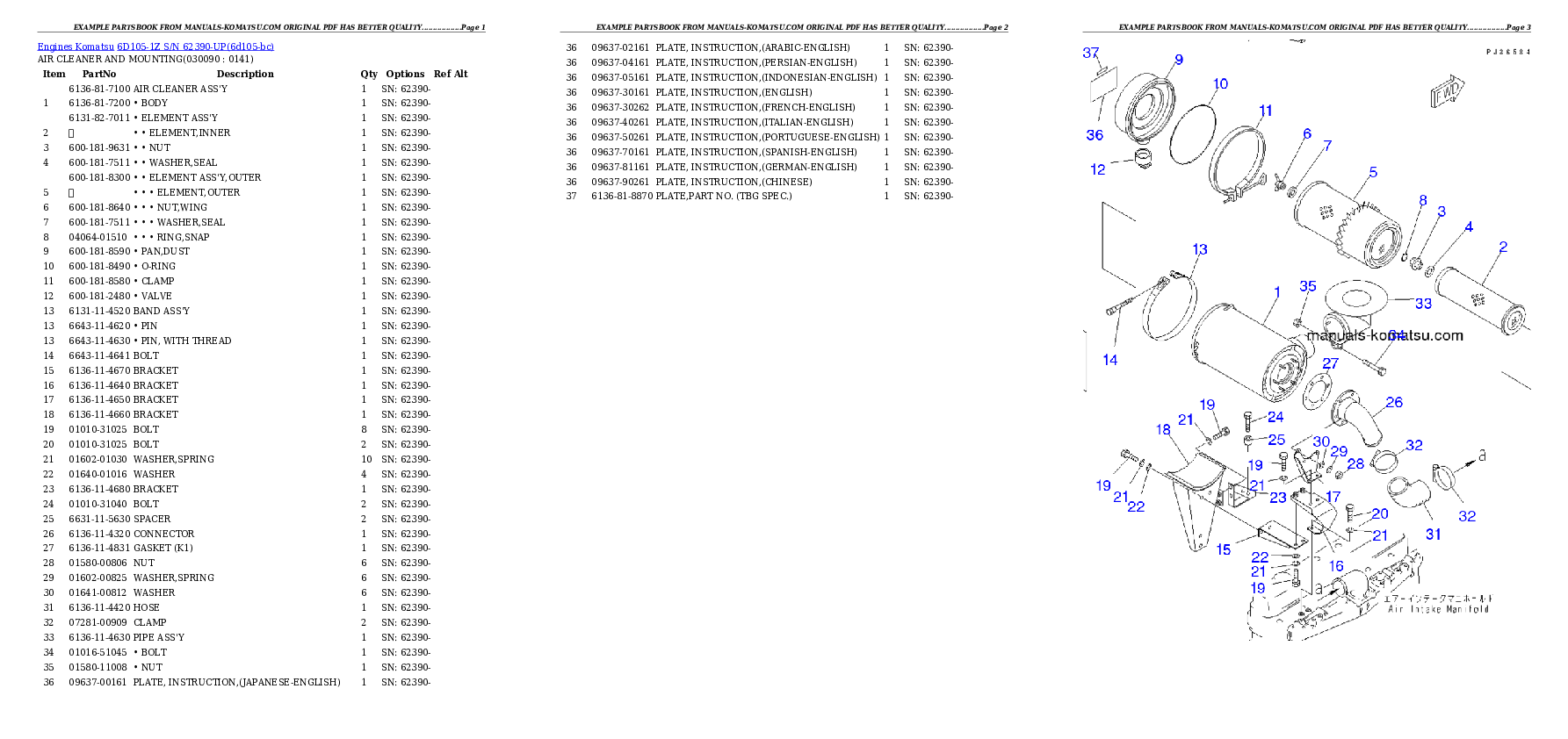 Protected: 6D105-1Z S/N 62390-UP Partsbook