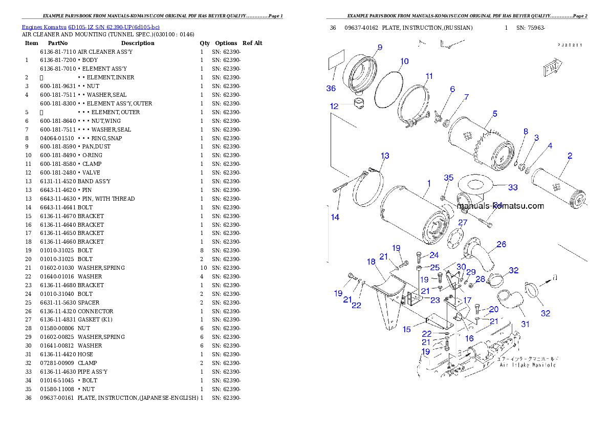 Protected: 6D105-1Z S/N 62390-UP Partsbook