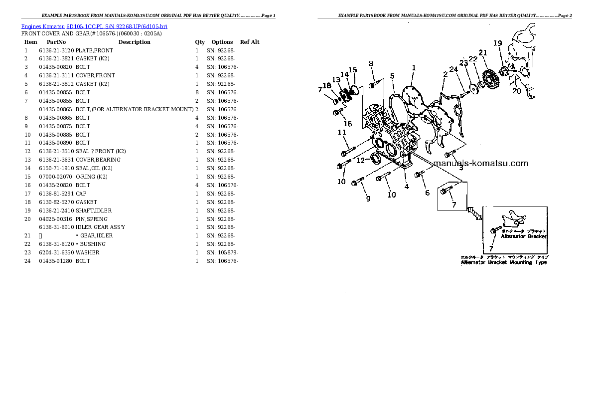 Protected: 6D105-1CC-PL S/N 92268-UP Partsbook