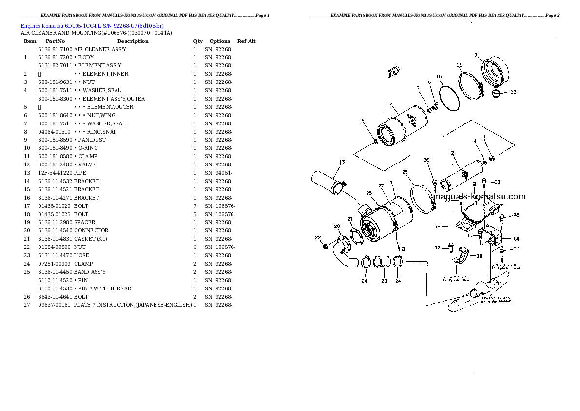 Protected: 6D105-1CC-PL S/N 92268-UP Partsbook