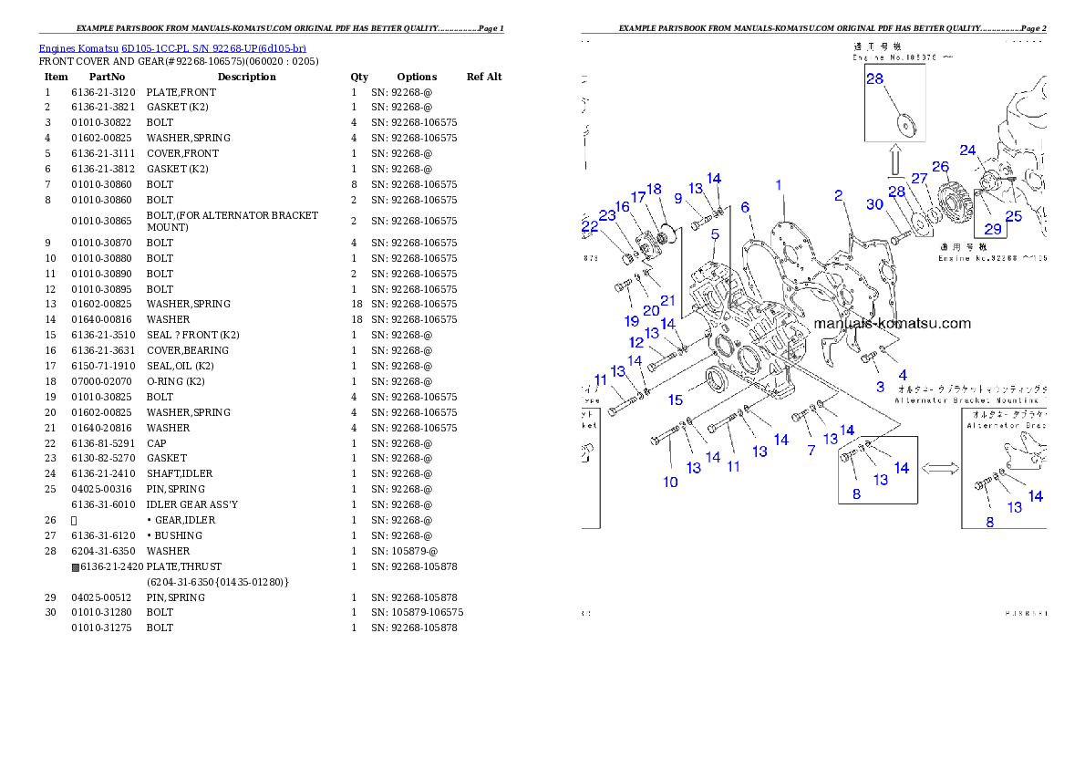 Protected: 6D105-1CC-PL S/N 92268-UP Partsbook