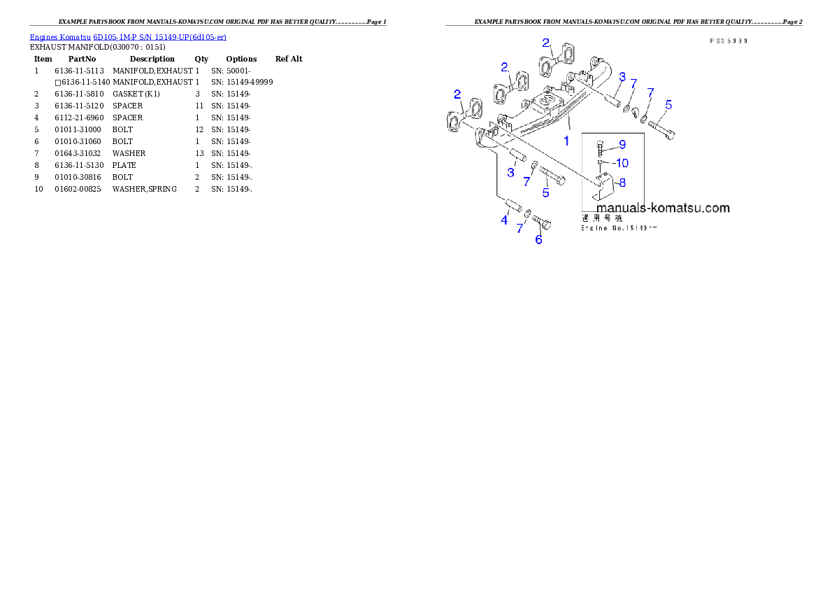 Protected: 6D105-1M-P S/N 15149-UP Partsbook