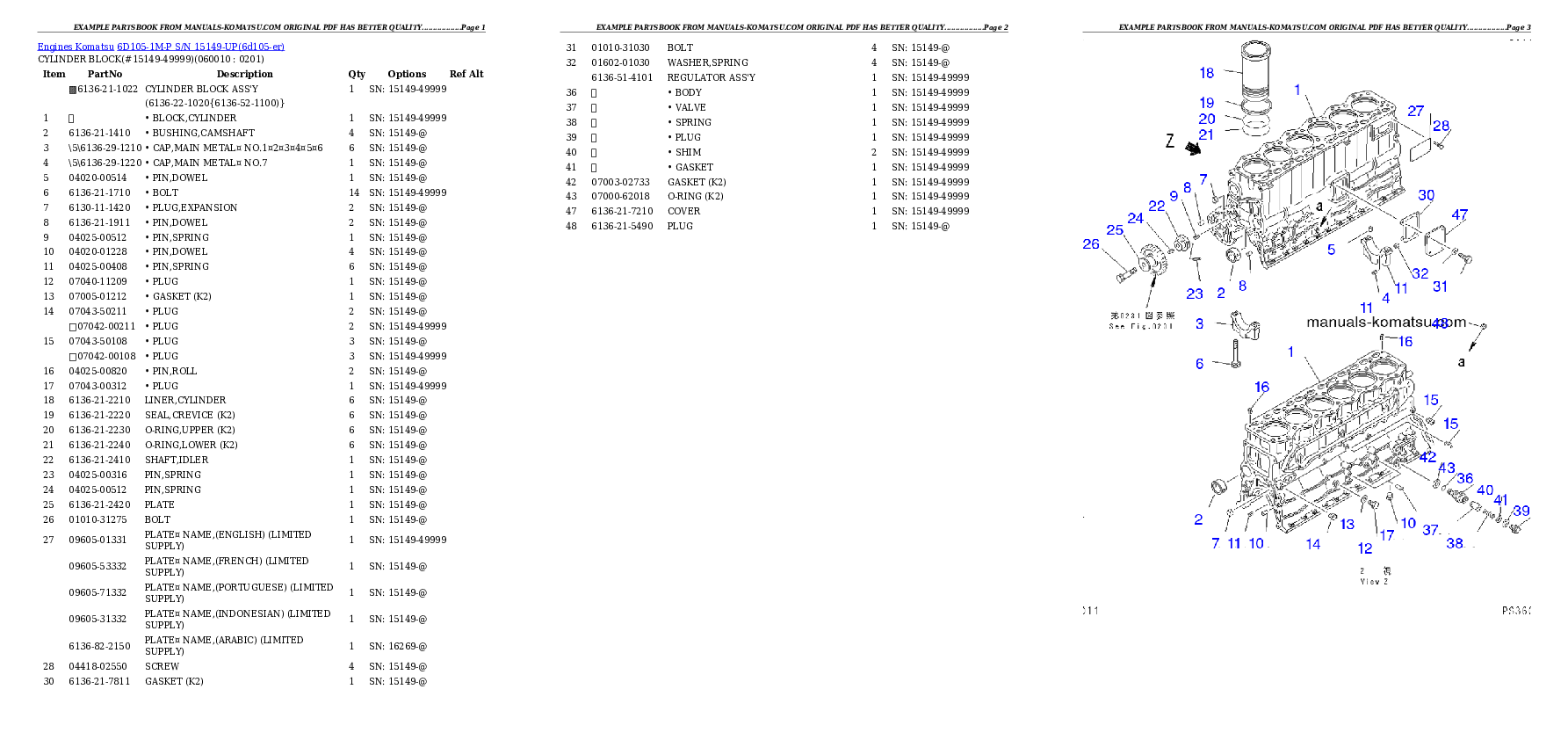 Protected: 6D105-1M-P S/N 15149-UP Partsbook