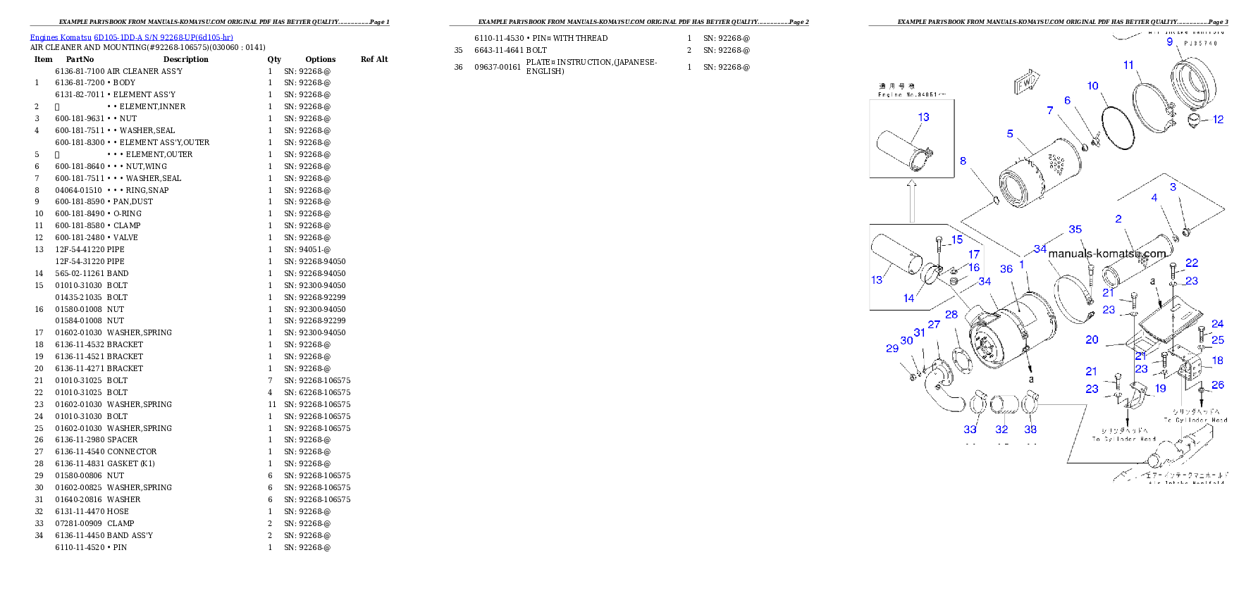 Protected: 6D105-1DD-A S/N 92268-UP Partsbook