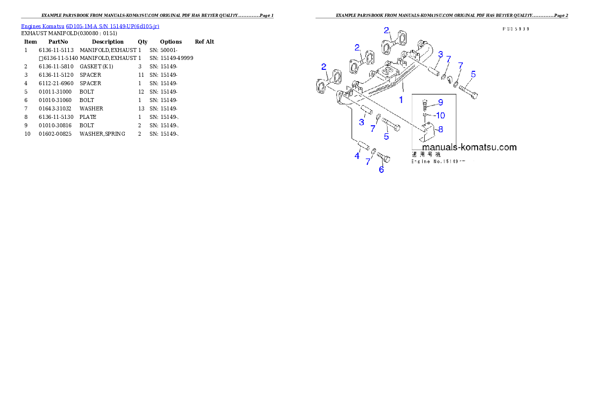 Protected: 6D105-1M-A S/N 15149-UP Partsbook