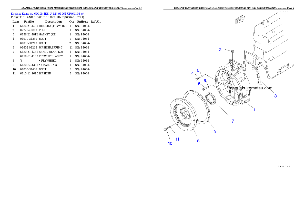 Protected: 6D105-1EE-U S/N 94064-UP Partsbook