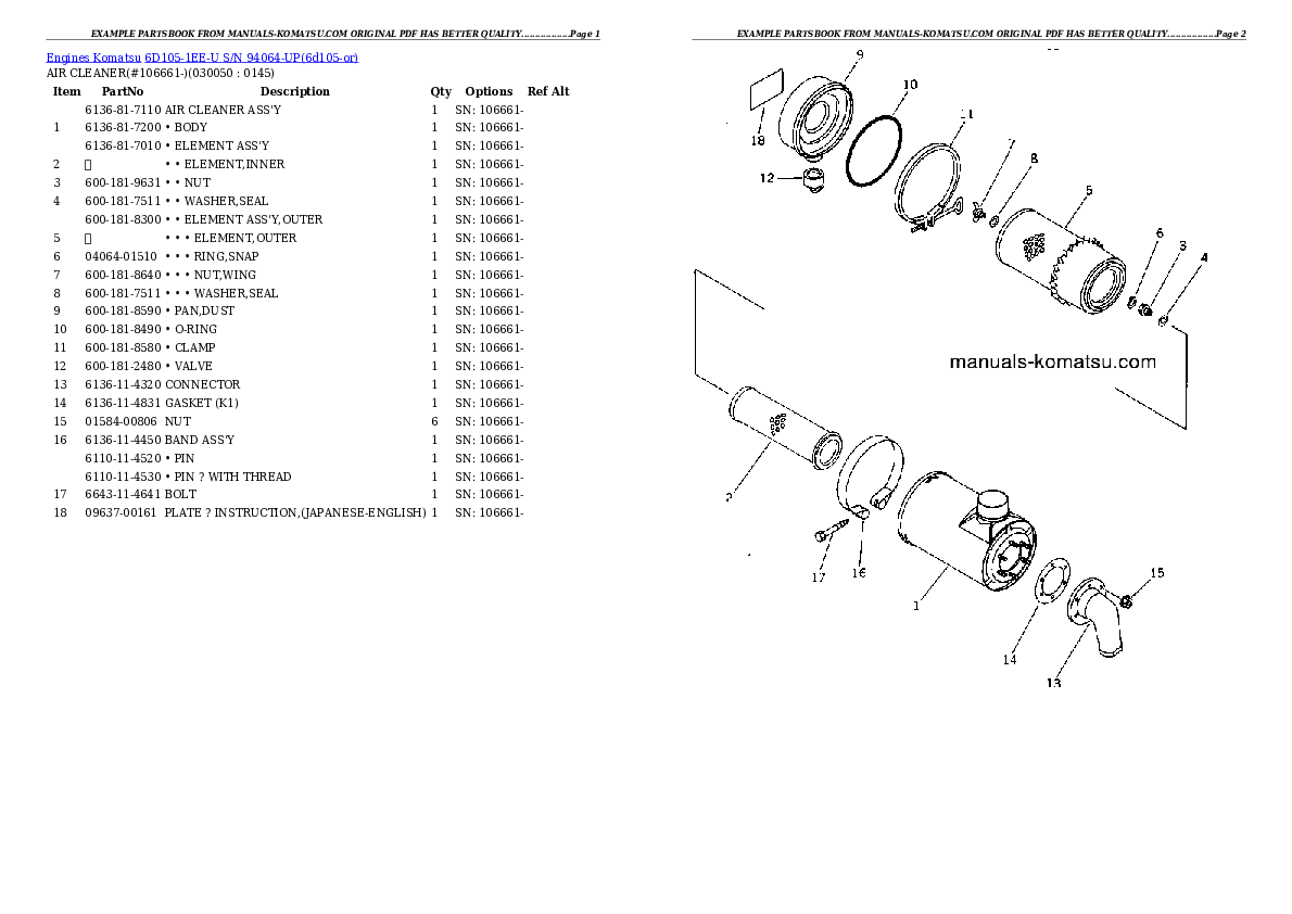 Protected: 6D105-1EE-U S/N 94064-UP Partsbook