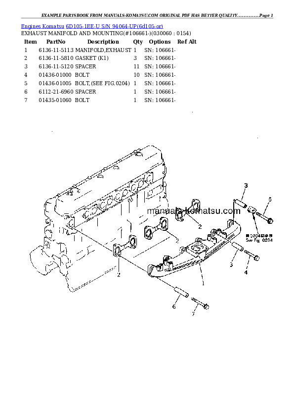 Protected: 6D105-1EE-U S/N 94064-UP Partsbook