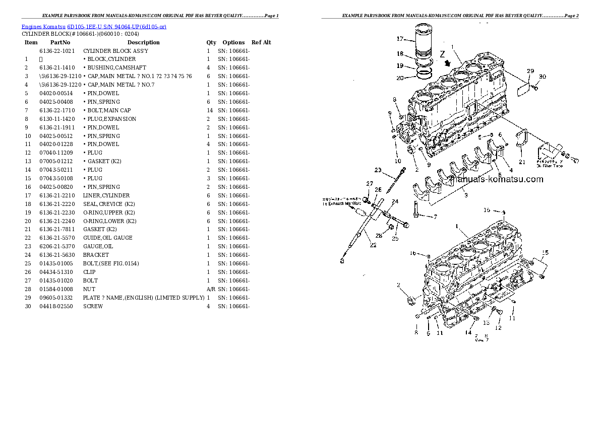 Protected: 6D105-1EE-U S/N 94064-UP Partsbook