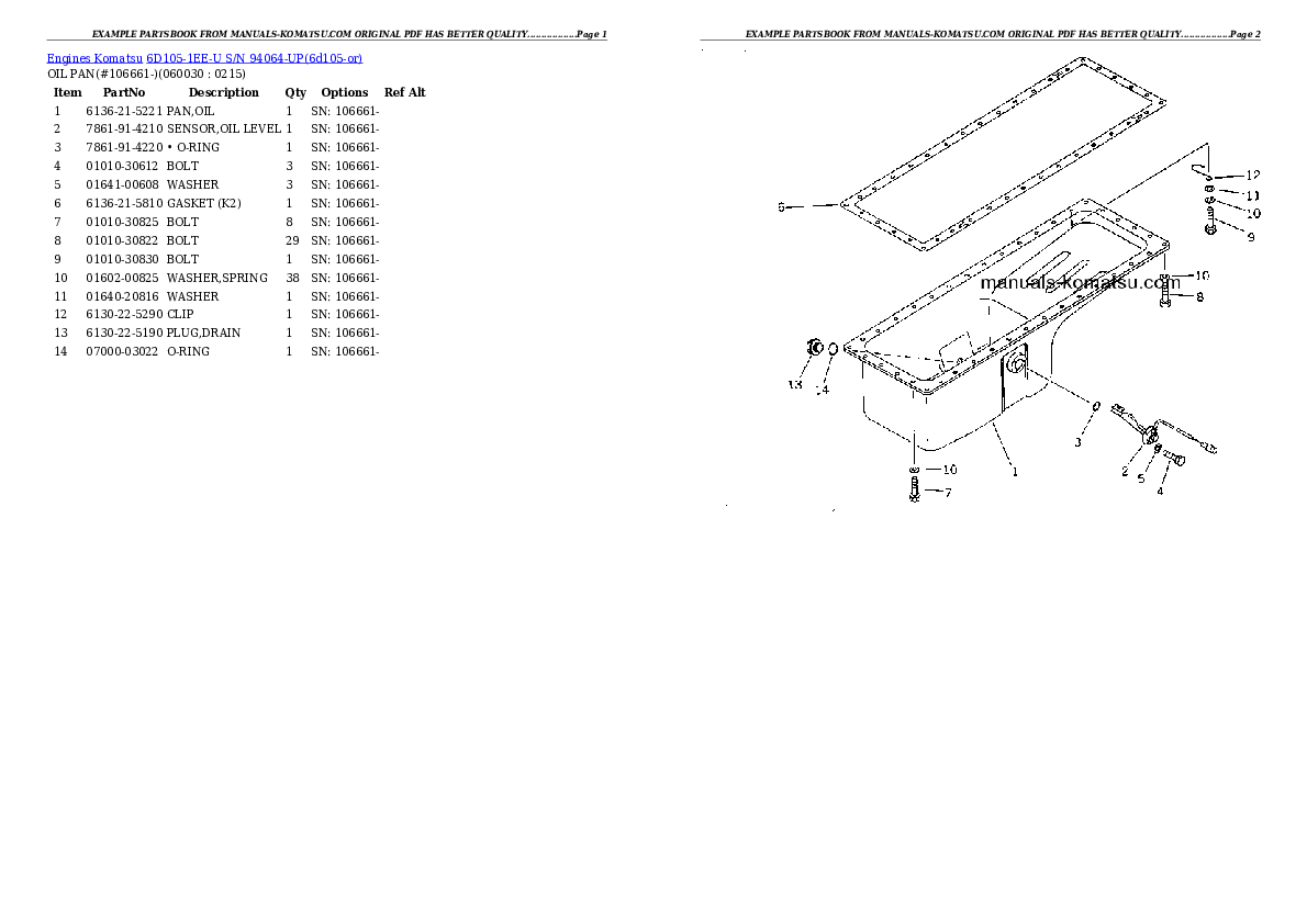 Protected: 6D105-1EE-U S/N 94064-UP Partsbook