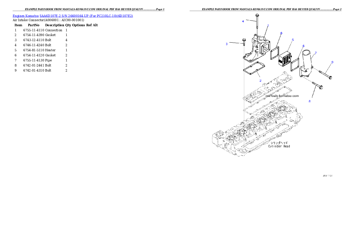 Protected: SAA6D107E-2 S/N 26600164-UP (For PC210LC-10) Partsbook