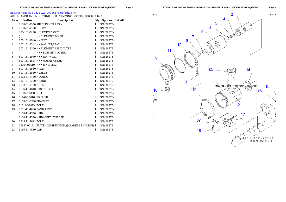 Protected: 6D125-1ZZ S/N 26276-UP Partsbook