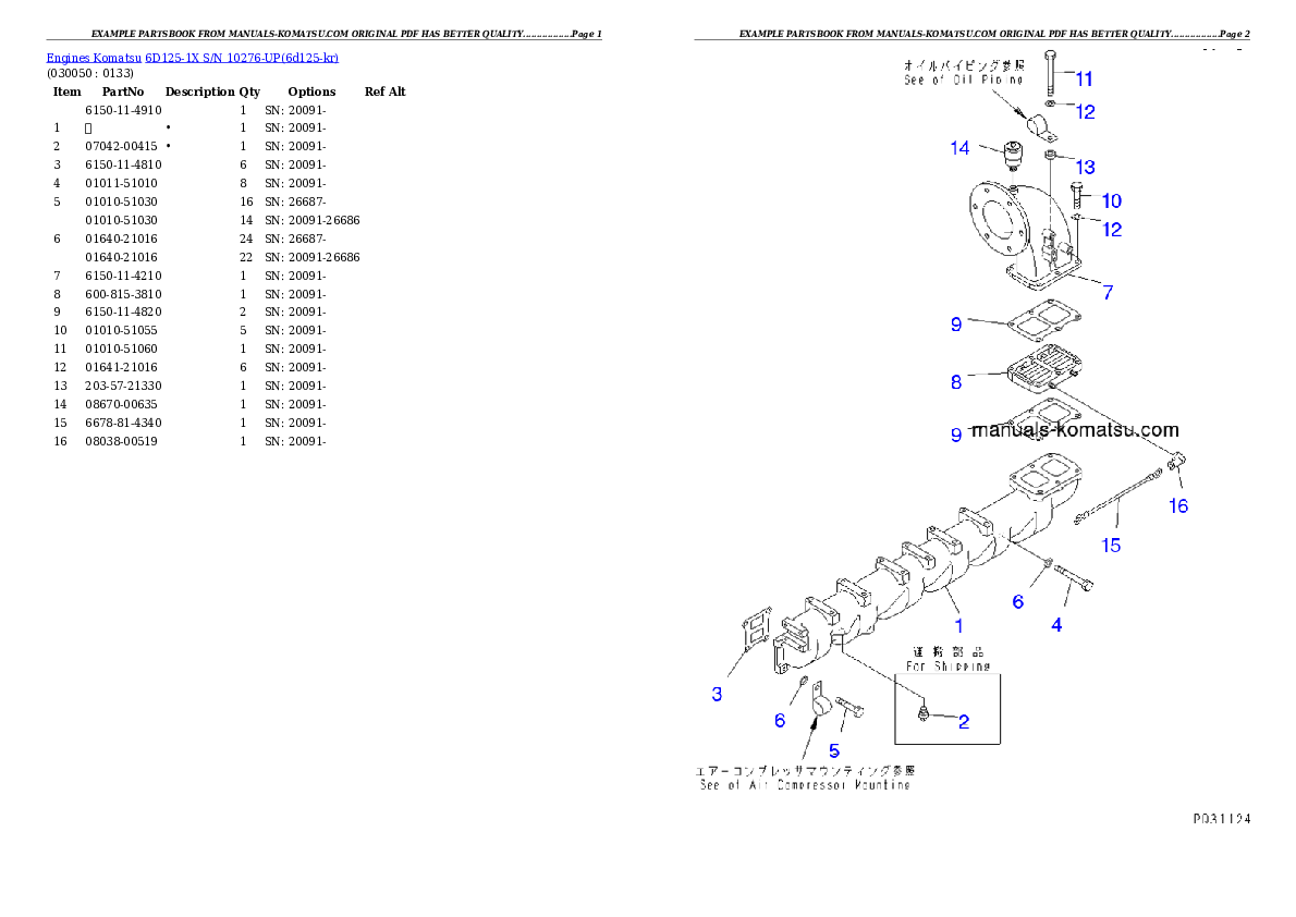 Protected: 6D125-1X S/N 10276-UP Partsbook