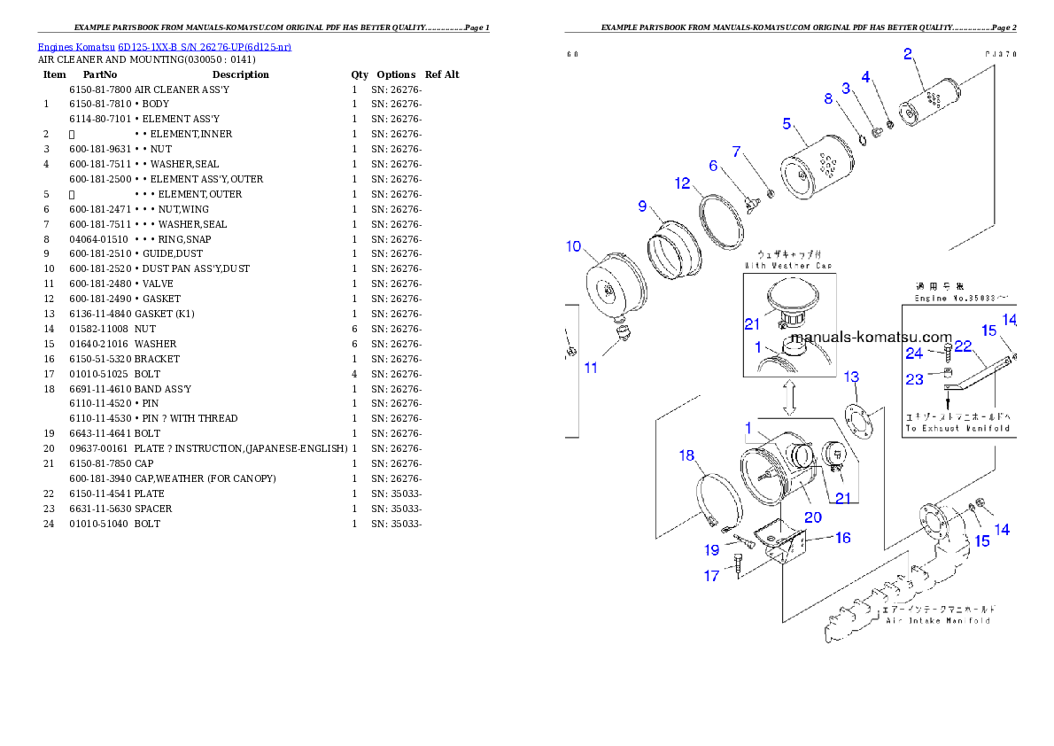 Protected: 6D125-1XX-B S/N 26276-UP Partsbook